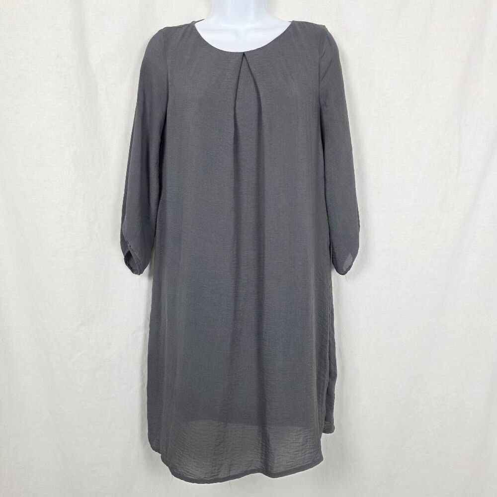 H&M Gray Long Sleeve Pleated Shift Dress Size 6